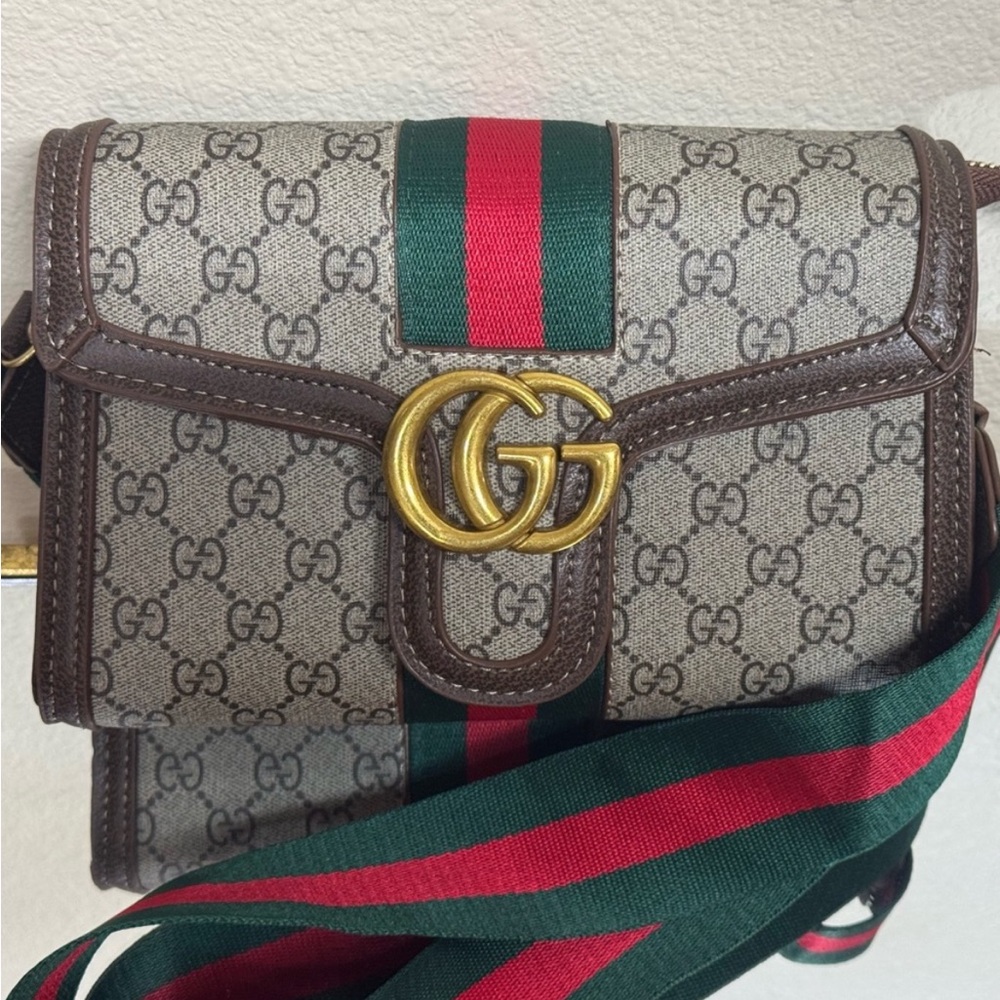 Gucci Inspired Supreme Canvas with Green-Red Web and Gold Hardware